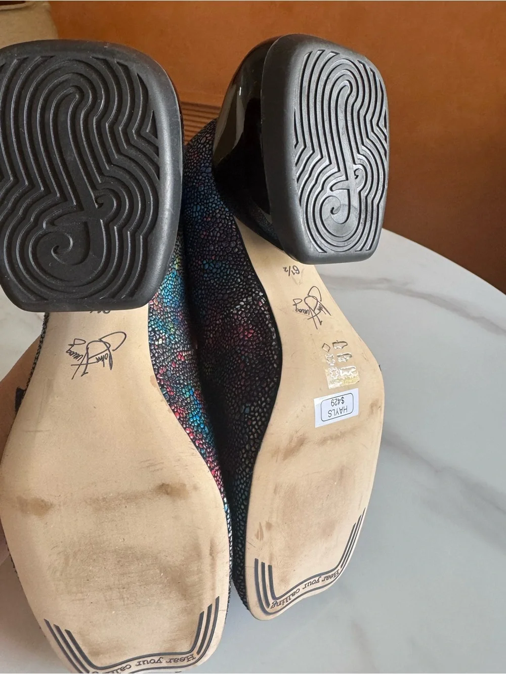 John Fluevog Prowess Hayls Multicolor Leather T-Strap Heels 6.5
